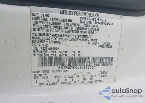 2002 Mercury Grand Marquis Ls z USA, uszkodzony, nr VIN 2MEFM75W02X662264